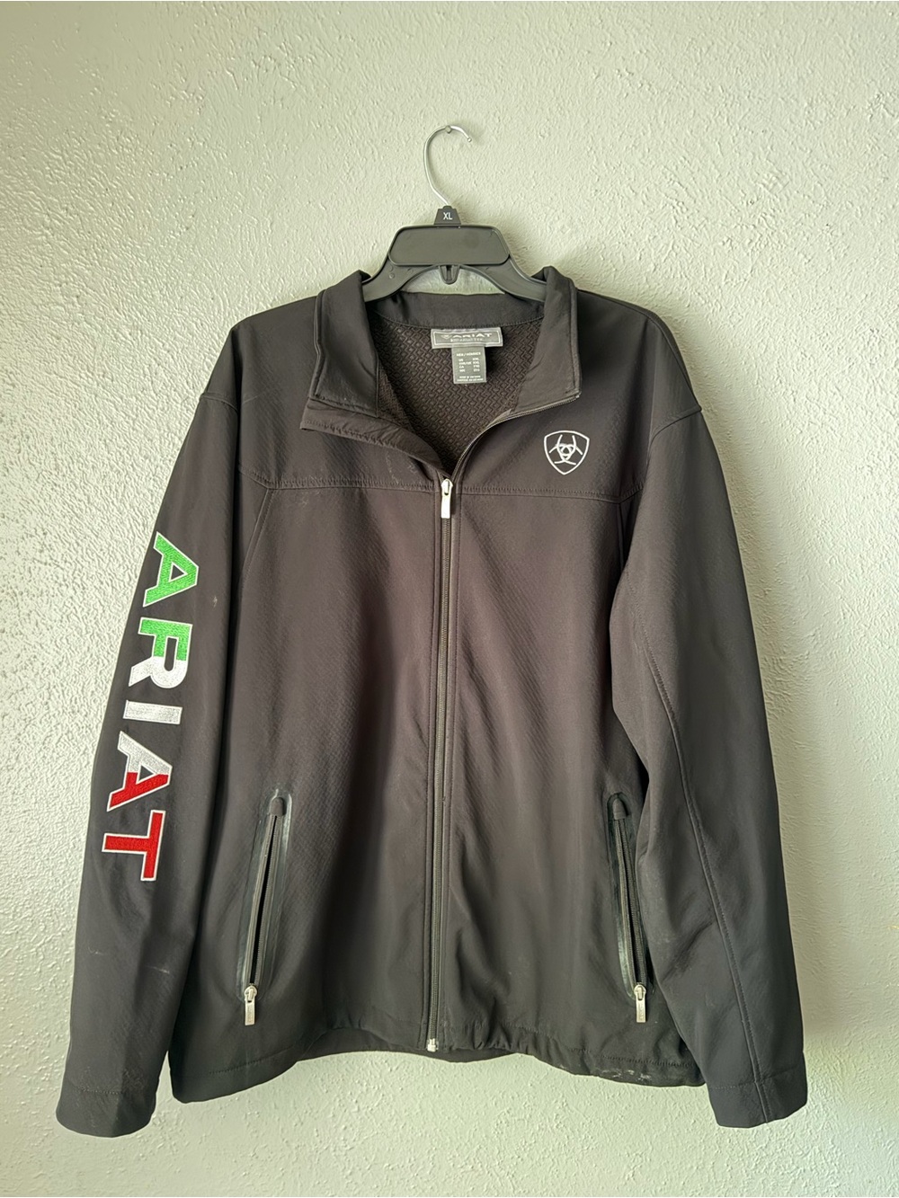 Ariat Black Jacket with Green, White & Red Sleeve Logo & Mexican flag on back